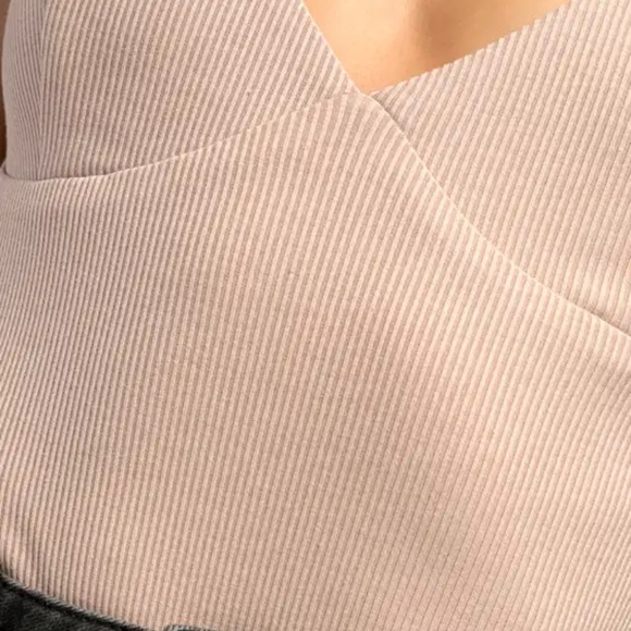 NWT Lulus You're The One That I Want Taupe Ribbed Tie-Strap Bodysuit - Picture 6 of 11